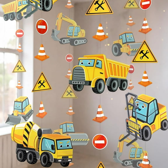 Cheerland 6 Pcs Construction Party Decorations Traffic Zone Theme Birthday Banner Garland Hanging Party Supplies