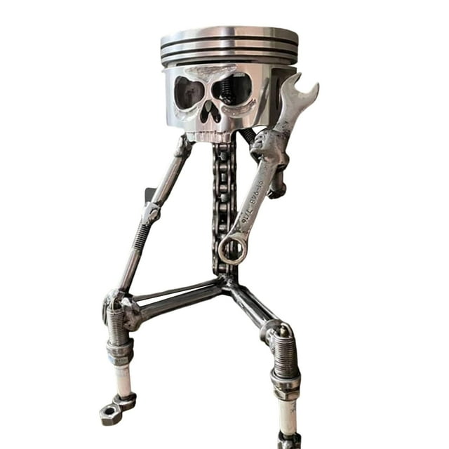 Escultura de cara de cráneo de pistón tallada, estatuilla de arte de Metal de escultura de cara de cráneo de pistón tallada hecha a mano, cara de esqueleto tallada