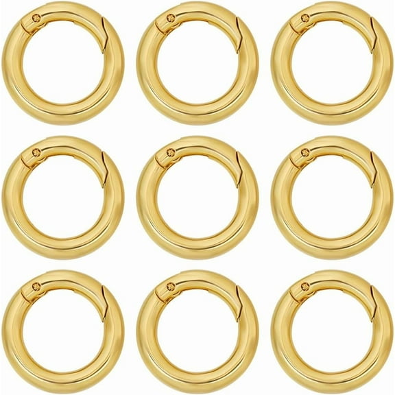 1 Box 12Pcs Real 18K Gold Plated Spring O Rings Round Snap Hook Carabiner Brass 20mm Circle Trigger Gate Ring Keyring Buckle Clasps for Purse Jewelry Bags Lanyard Keychain Supplies DIY Craft