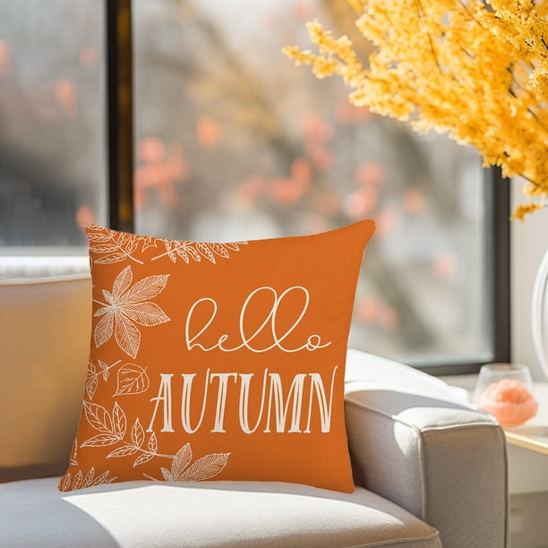 Uuiauoio Thanksgiving Pillow Cover , 18x18 Inch Autumn Themed Cushion Cases for Sofa and Home Decor, Orange Fall Harvest Design , Thanksgiving Throw Cushion Cases for Outdoor Indoor Home Decor