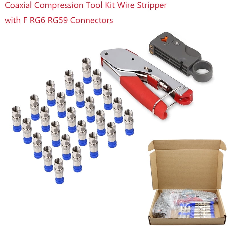 Metal Coax Cable Wires Crimper Stripper F Compression Connector Set For RG6 RG59 