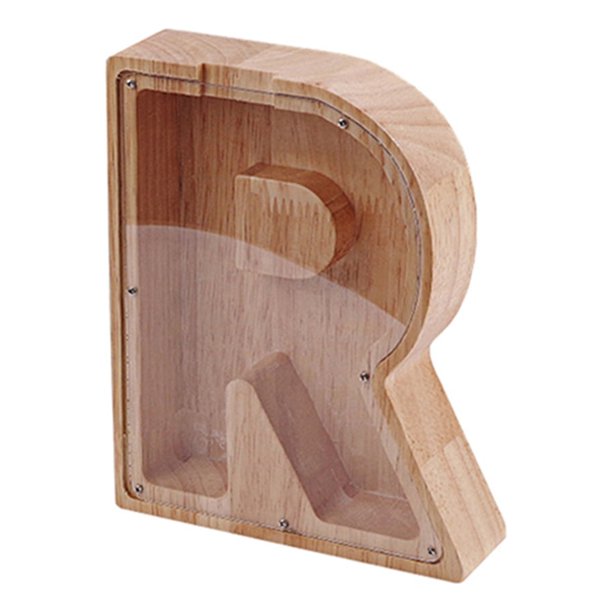 Alcancía de madera o bambú con forma de letras en inglés para guardar monedas