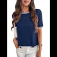 thumbnail image 3 of Camiseta de Corta A Rayas con Bloques de Color para Mujer, Azul Marino, Talla M, 3 of 8
