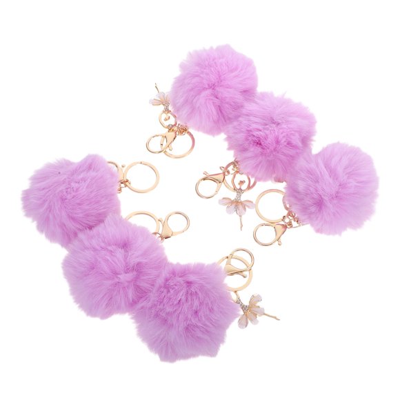 CRILSTYLEO 6Ud Llaveros Violetas Con Pompón De Y Anilla Metálica Resistente