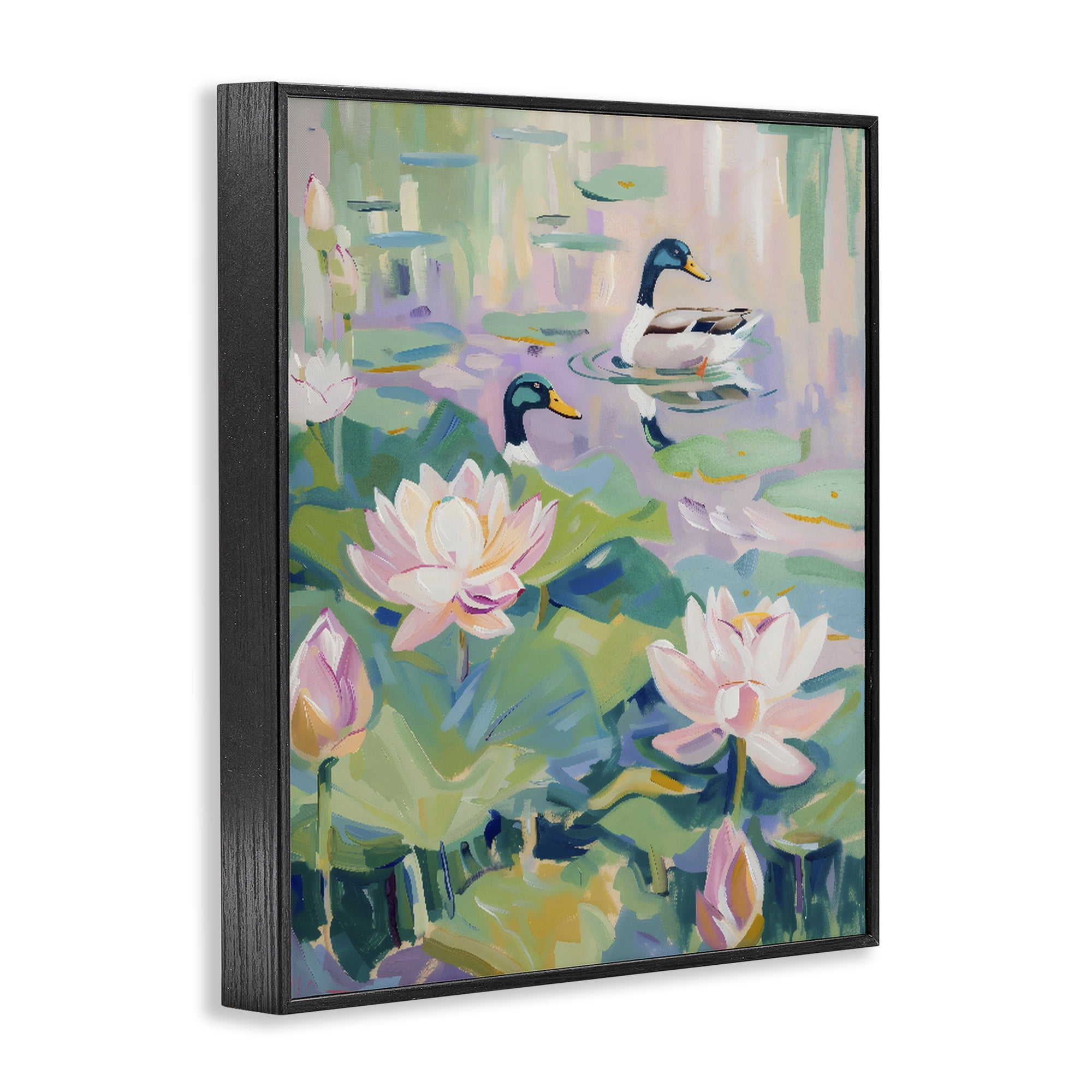 Stupell Industries Duck Pond with Lotus Flowers Black Framed Giclee Art, design by The Prints Vibe