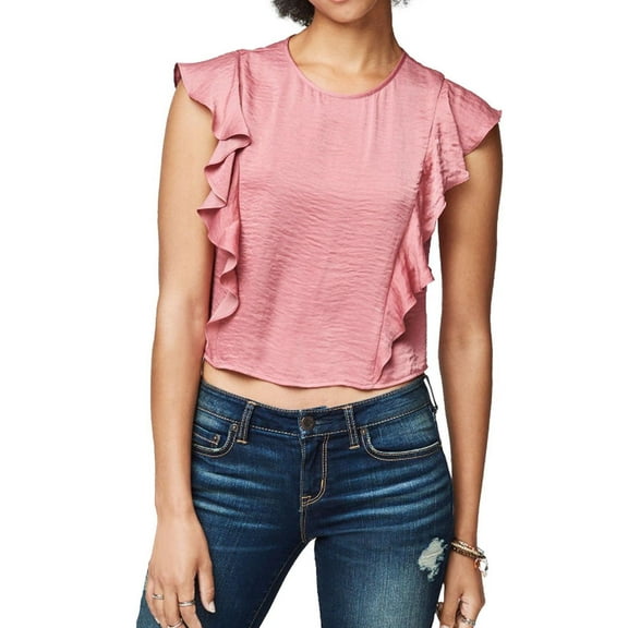 Aeropostale Womens Ruffled Crop Pullover Blouse, Pink, Juniors, X-Small