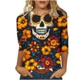 thumbnail image 3 of Craaazy Halloween Printed Shirt For Women Round Neck 3/4 Sleeve T-Shirt Loose Halloween Featival Tops Gifts For Women, 3 of 5