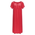 thumbnail image 4 of Ice Silk Nightdress for Women Solid Color Crew Neck Short Sleeve Midi Length Loose Nightgown with Lace Sleeves Red One Size, 4 of 4