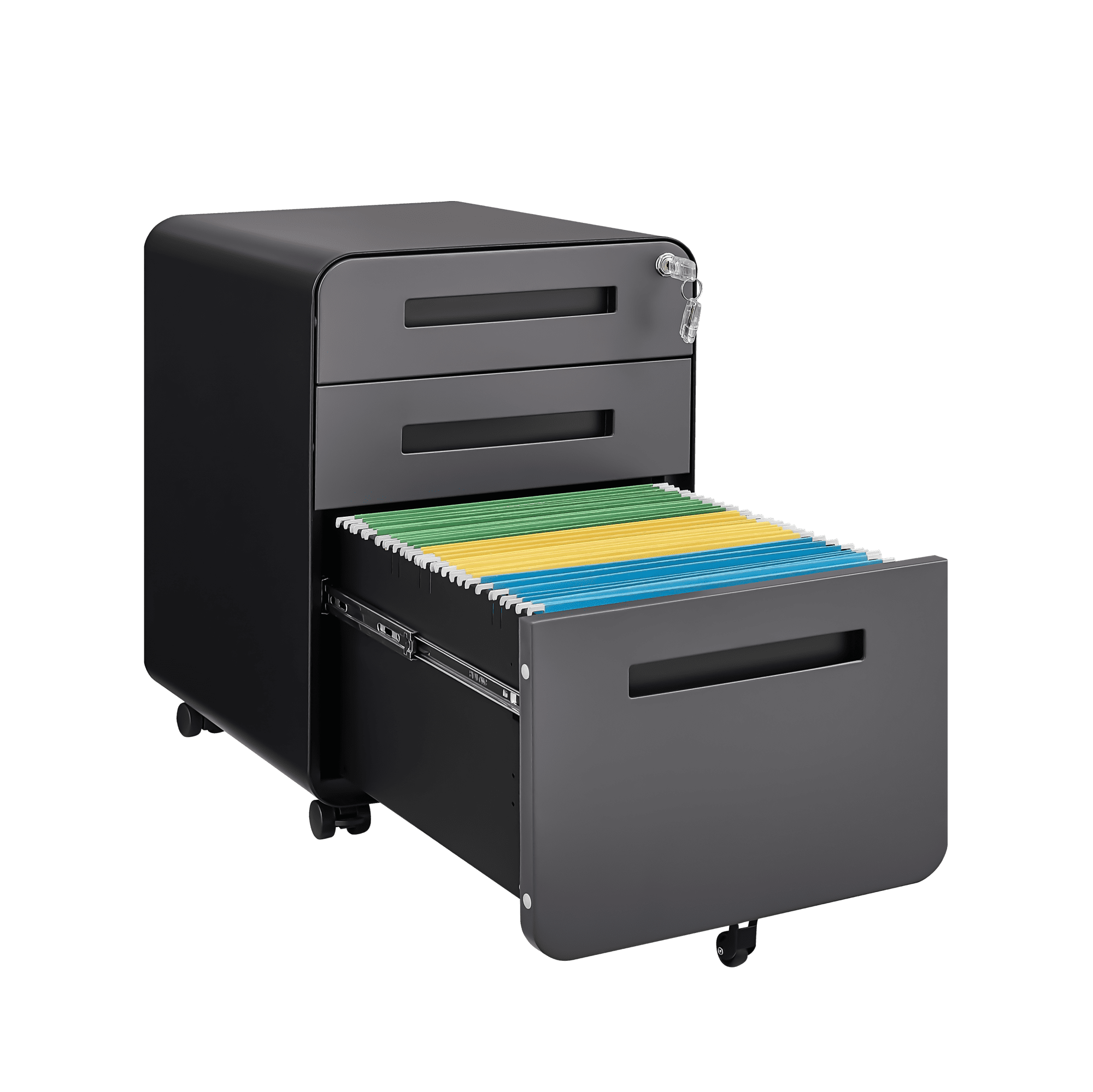 White 3-Drawer Office Filing Cabinet on Wheels with Lockable Storage for