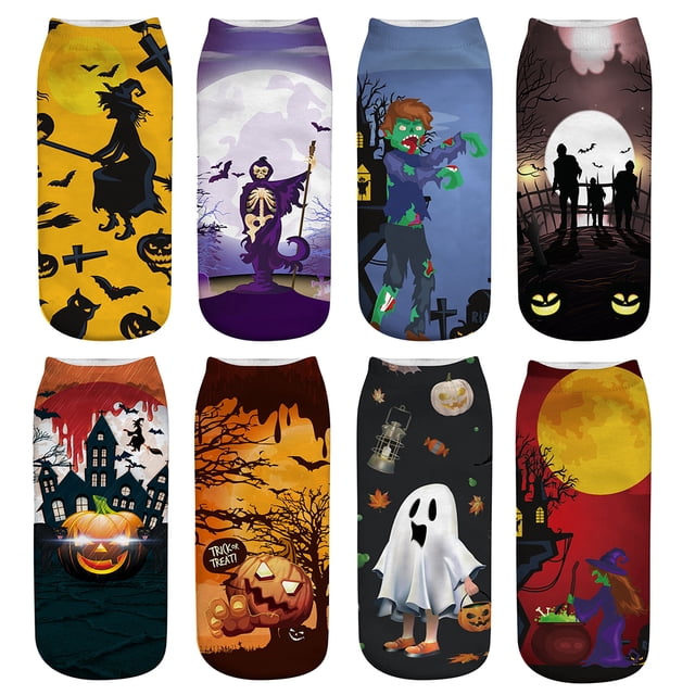 8 Pairs Halloween Socks Unisex Assorted Low Cut Scoks Novelty Socks Funny Socks