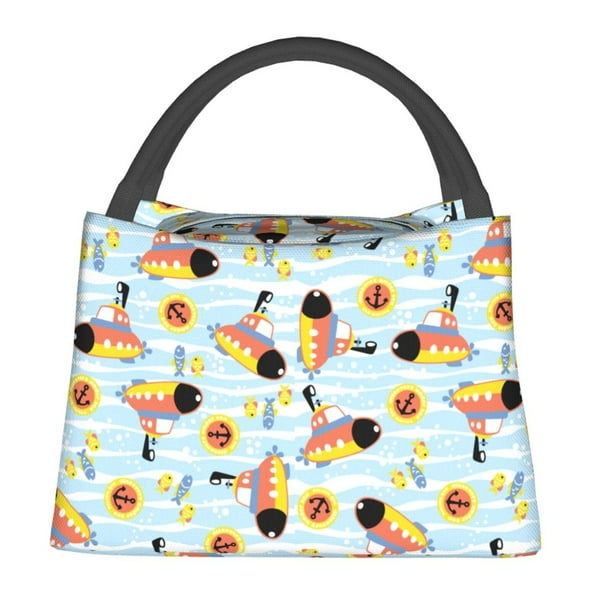 Fotbe Submarine With Fishes Undersea Bolsa Térmica Portátil con Estampado, Bolsa de Entrega de Alimentos Aislada, Bolsa Reutilizable de Gran Capacidad para Comidas y Supermercado