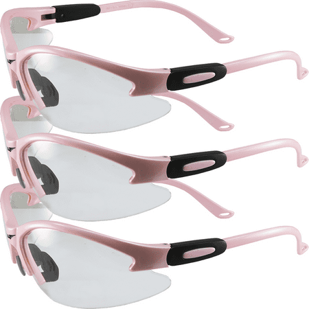 

3 PAIR Cougar Safety Glasses LIGHT Pink Frame Clear Lens ANSI Girl Gear