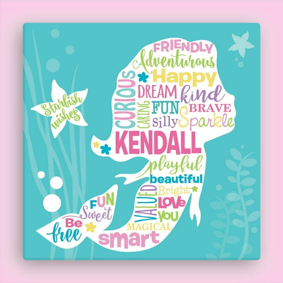 Personalized Sweet Mermaid 12x12 or 16" x 16" Canvas