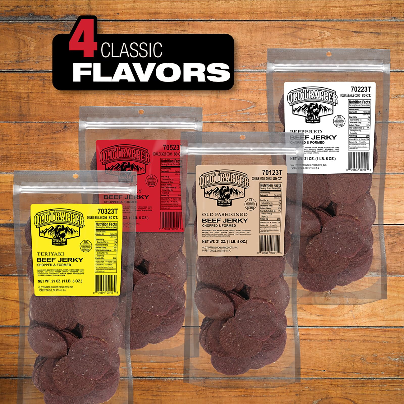 Old Trapper Double Eagle MFF30 Beef Jerky, Hot & Spicy Flavor, 21-Ounce Package, Natural Wood Smoked Meat Snacks, 10 Grams of Protein and 80 Calories per Serving (Pack of One)