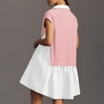 thumbnail image 5 of Lovskoo 2024 Womens Summer Sweatshirt Dresses Roll Up Short Sleeve V Neck Button Lapel Casual Oversized Patchwork Mini Dress Pink XL, 5 of 8