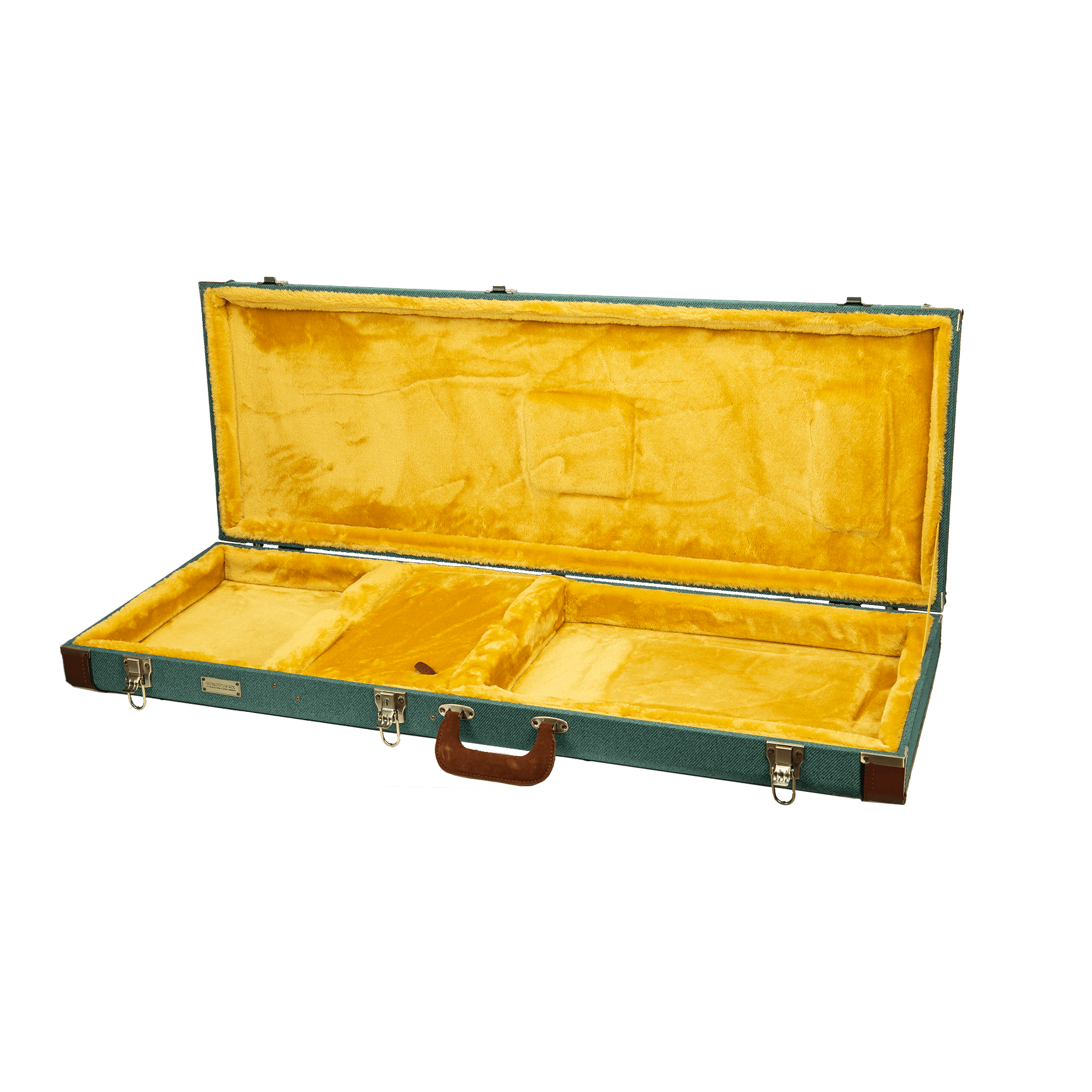 Crossrock Master Series - Wooden Jazzmaster/Jaguar Style Electric Guitar Case - Security Lock, Genuine Leather Handle, Reinforced Hardware, Metal Feet, Storage Space- Malachite Blue Tweed