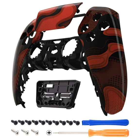 eXtremeRate Red Black Camouflage Touchpad Front Housing Shell Compatible with ps5 Controller, DIY Replacement Shell Custom Touch Pad Cover Faceplate Compatible with ps5 Controller