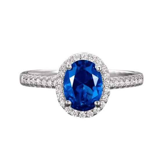 Oval Cut Blue Sapphire Halo Diamond Ring in 925 Sterling Silver - Engagement Promise Ring- September Birthstone- Anniversary Birthday Gift For Her