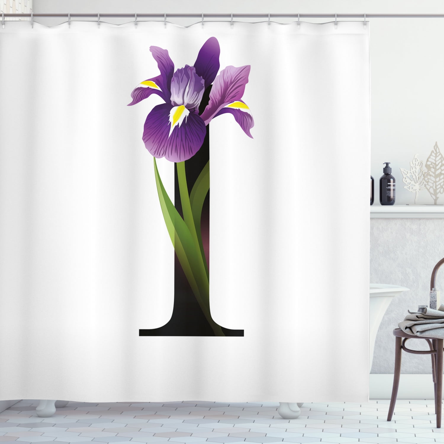 Iris Flower Purple Botany Plant Bathroom Fabric Shower Curtain With Hooks 71" 