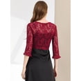 thumbnail image 4 of Top Tolera De Encogimiento De Hombros Estilo Bolero De Encaje De Corazón Con Lazo De Manga Con Volantes Elegante Para Mujer Vino tinto S, 4 of 5