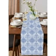 thumbnail image 4 of Blue Boho Floral Table Runner 120 Inches, Vintage Ethnic Tribe Abstract Art Bed Runner Dresser Scarves Tabletop for Indoor Outdoor Parties/Ceremony/Banquet, 13"x 120", 4 of 8