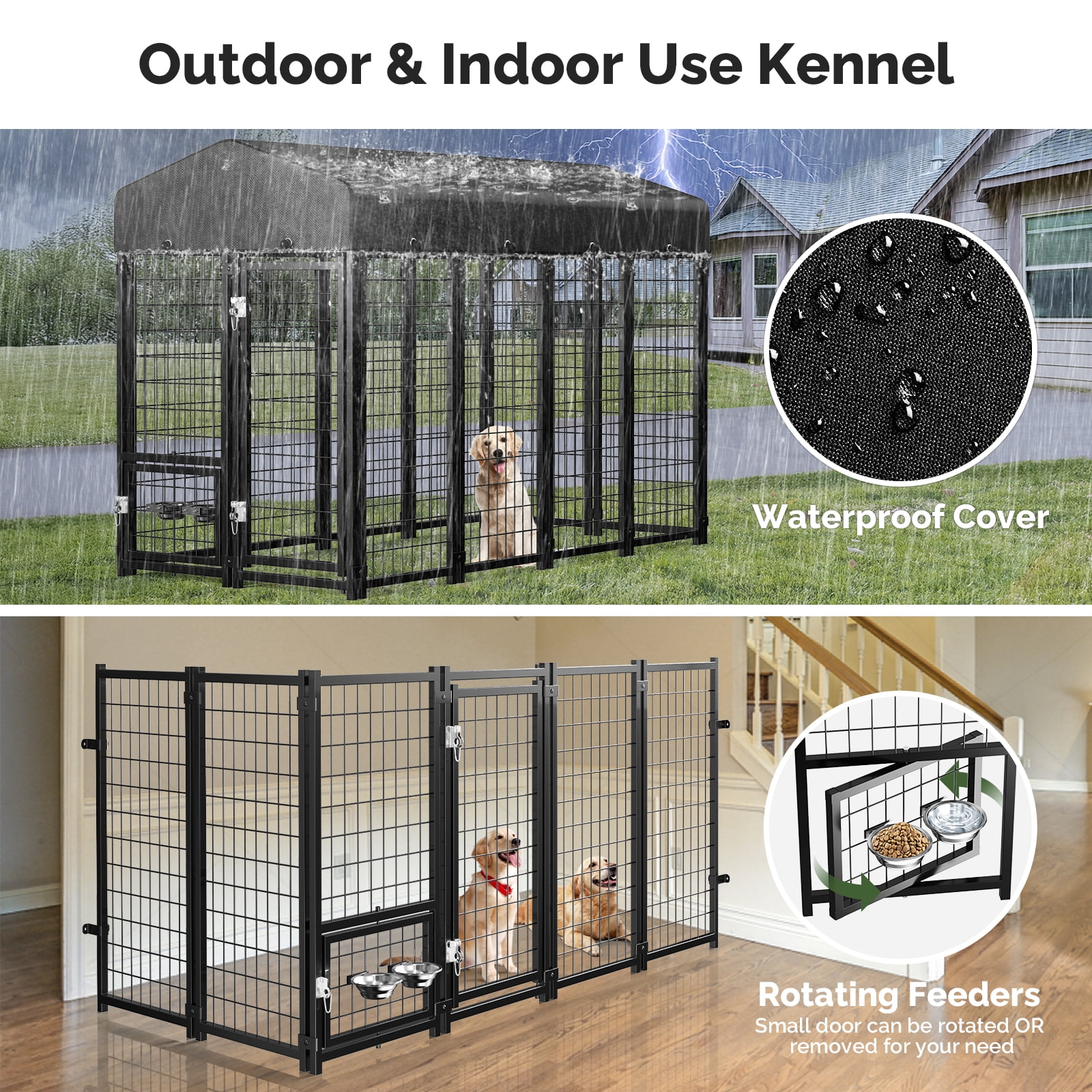 Sino Luban Outdoor Dog Kennel, Dog Run for Outdoor, Large Dog Pens Cage with Roof Waterproof for Large to Medium Dog Outside 8ft x 4ft x 6ft