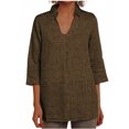 thumbnail image 1 of Vestidos Casuales Para Mujer, Blusas De Mujer De Moda Blusa holgada de lino con cuello en V, manga tres cuartos y botones decorativos para mujer., 1 of 6