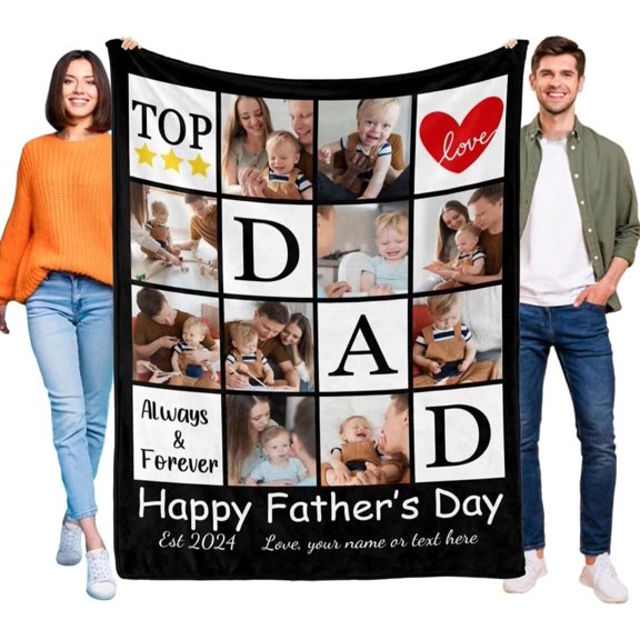 AISENIN Fathers Day Blanket Dad Gifts Personalized Custom Blanket with Photos Texts Picture Personalized Throw Blanket Customized Photo Blanket Fleece Blanket