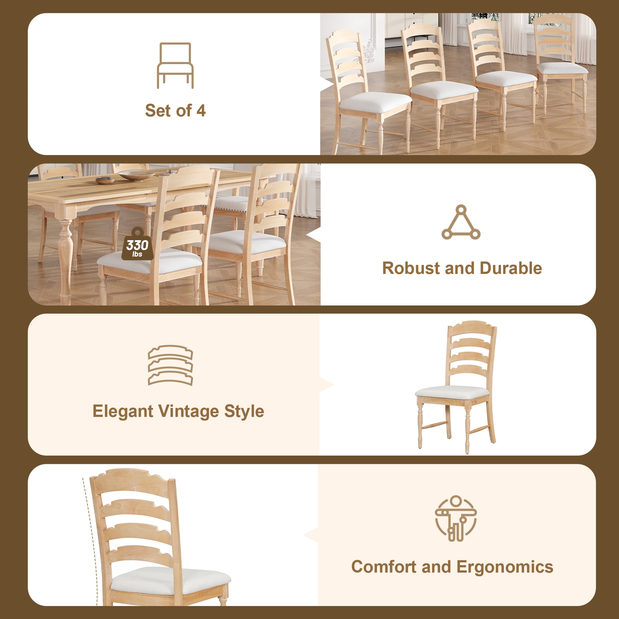 EUROCO 82.7" 7PCS Vintage Extendable Dining Table Set for 6-8,Wood Dining Room Table Set with Removable Leaf,4 Serrated Back Chairs and 2 Upholstered Back Dining Chairs,Rectangular Table Set for 6