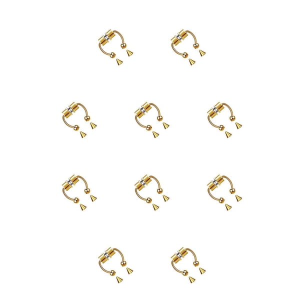 Guardurnaity 5 pares de anillos de acero inoxidable sin perforación para la nariz HipHoop Lodestone joyería corporal a la moda aro herradura Clip en oro Oro 10piezas Guardurnaity CBP272948