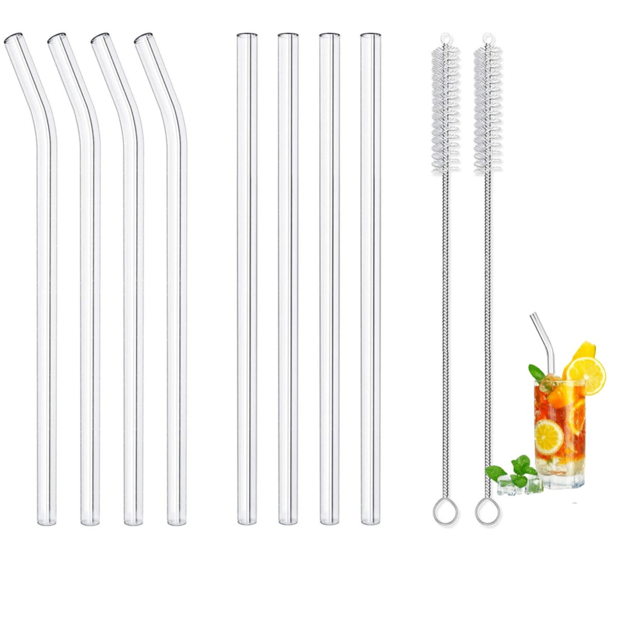 Reusable Glass Straw, 10 Pack Glass Drinking Straws Shatter Resistant, 8 x  0.32 Straight Colorful Eco-Friendly Straw 2 Brush, Perfect for Smoothies,  Tea, Juice, Milkshakes, Frozen Drinks 