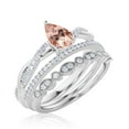 thumbnail image 3 of Gorgeous Art Deco 2.25 Carat Pear Cut Morganite And Diamond Moissanite Engagement Ring, Two Matching Band, Twisted Band Wedding Ring in 925 Sterling Silver With 18k White Gold Plating Gift For Her, 3 of 3