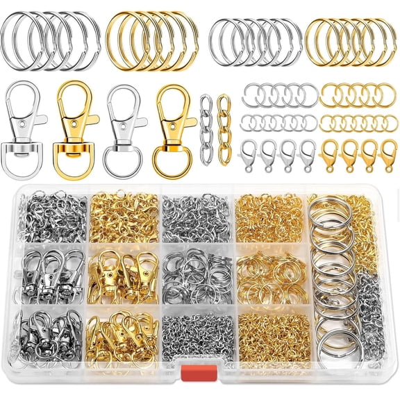 990 Pcs Keychain Making Kit, Keychain Craft Supplies Including Key Chain Hooks, Lobster Clasps, Key Rings and Jump Rings for Key Chain Making and Jewelry Making Craft Supplies (Silver, Gold)