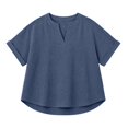 thumbnail image 6 of Oversized Tshirts for Women Casual Linen Cotton V Neck Short Sleeve Tops Loose Comfy Blue Summer Tops for Women, 6 of 9
