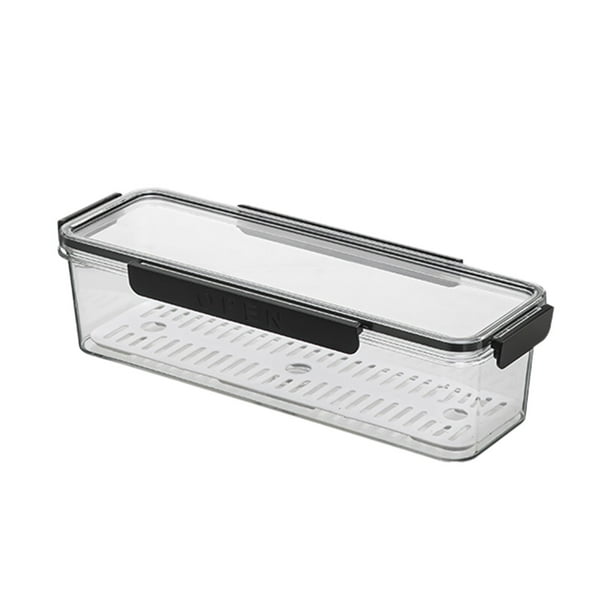 Yhmxh Utensilios de cocina Organizador de refrigerador de tiras largas, caja de almacenamiento de grado alimenticio con estante de drenaje Muebles para cocina Accesorios de cocina