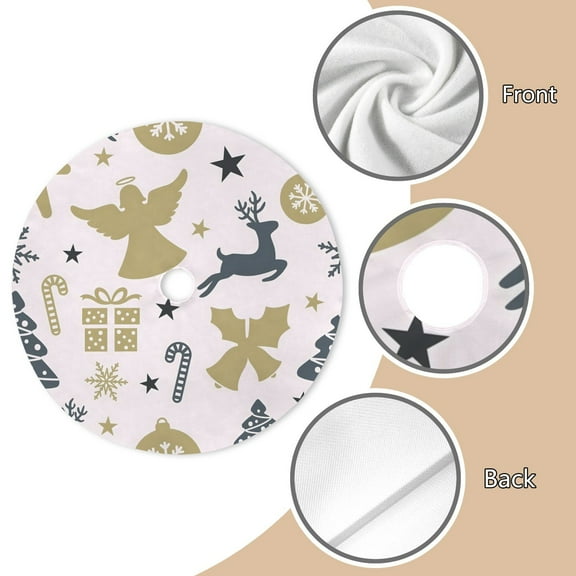 Holiday Christmas Tree Skirt | Gold Angel | Traditional Rustic Round 48x48 Inch Home Decor