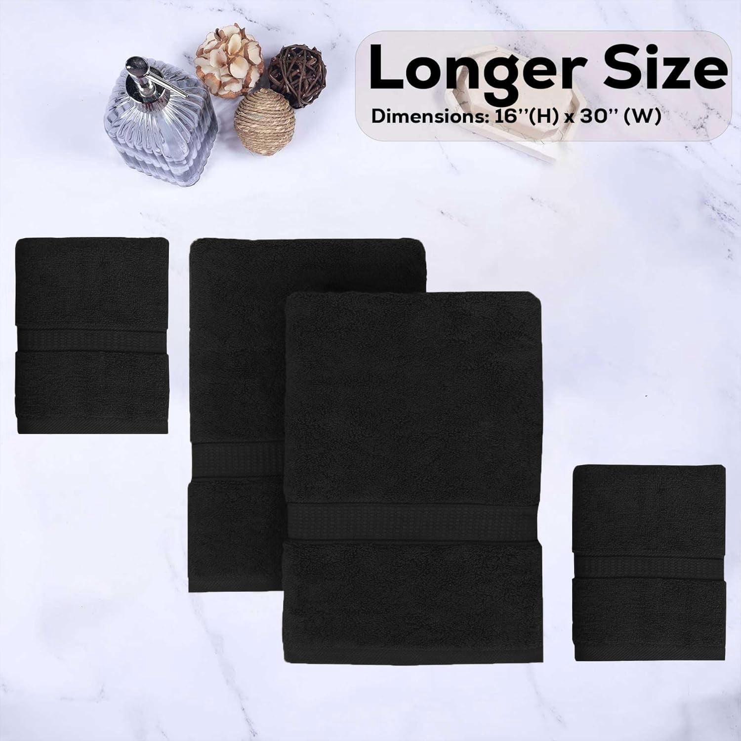 Gold Textiles Premium Black Hand Towels for Bathroom Ring Spun Cotton 4 Pack, 16x30 inches