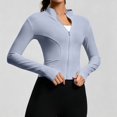 thumbnail image 4 of Women's Cropped Lightweight Stretchy Running Track Jackets Zip up Long Sleeve Athletic Yoga Tops with Thumb Holes Daily Travel Sun Protection Outfits, 4 of 5