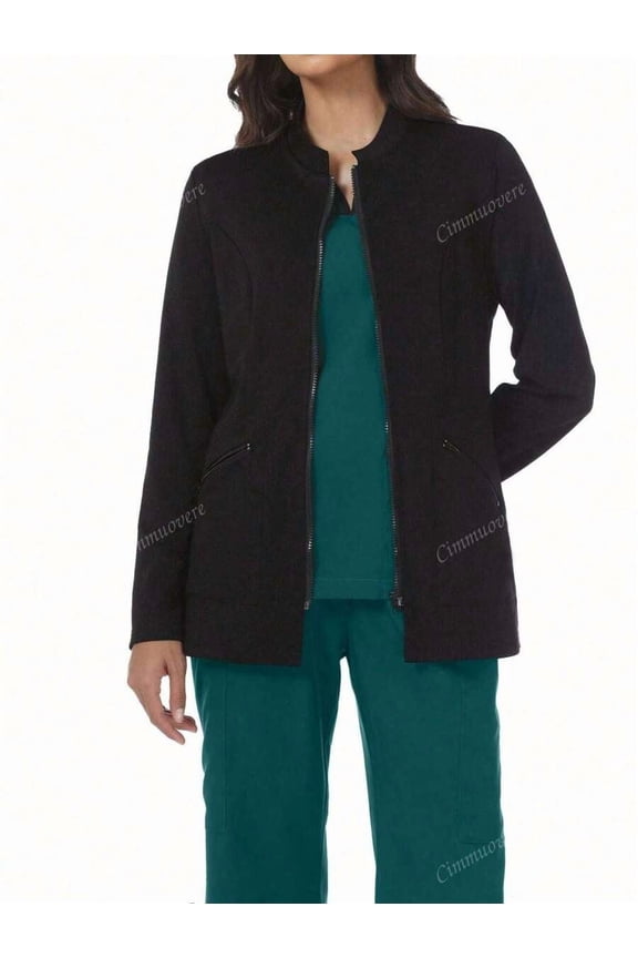 Casual Commuting Long Sleeve Zip-Up Collar Pocket Scrubs Nurse Workwear Jacket Lab Coat For Dentist, Healthcare, Pet Hospital, Laboratory