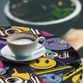 thumbnail image 3 of Ambesonne Emoji Fitted Round Tablecloth, X Shaped Eye Evil Faces Print, 36"- 40" Diameter, Violet and Multicolor, 3 of 5