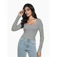 thumbnail image 6 of Women Crew Neck Knitted Crop Shirt Long Sleeve Low Cut Basic Solid Tee Sexy Cutout Blouse Top Streetwear, 6 of 6
