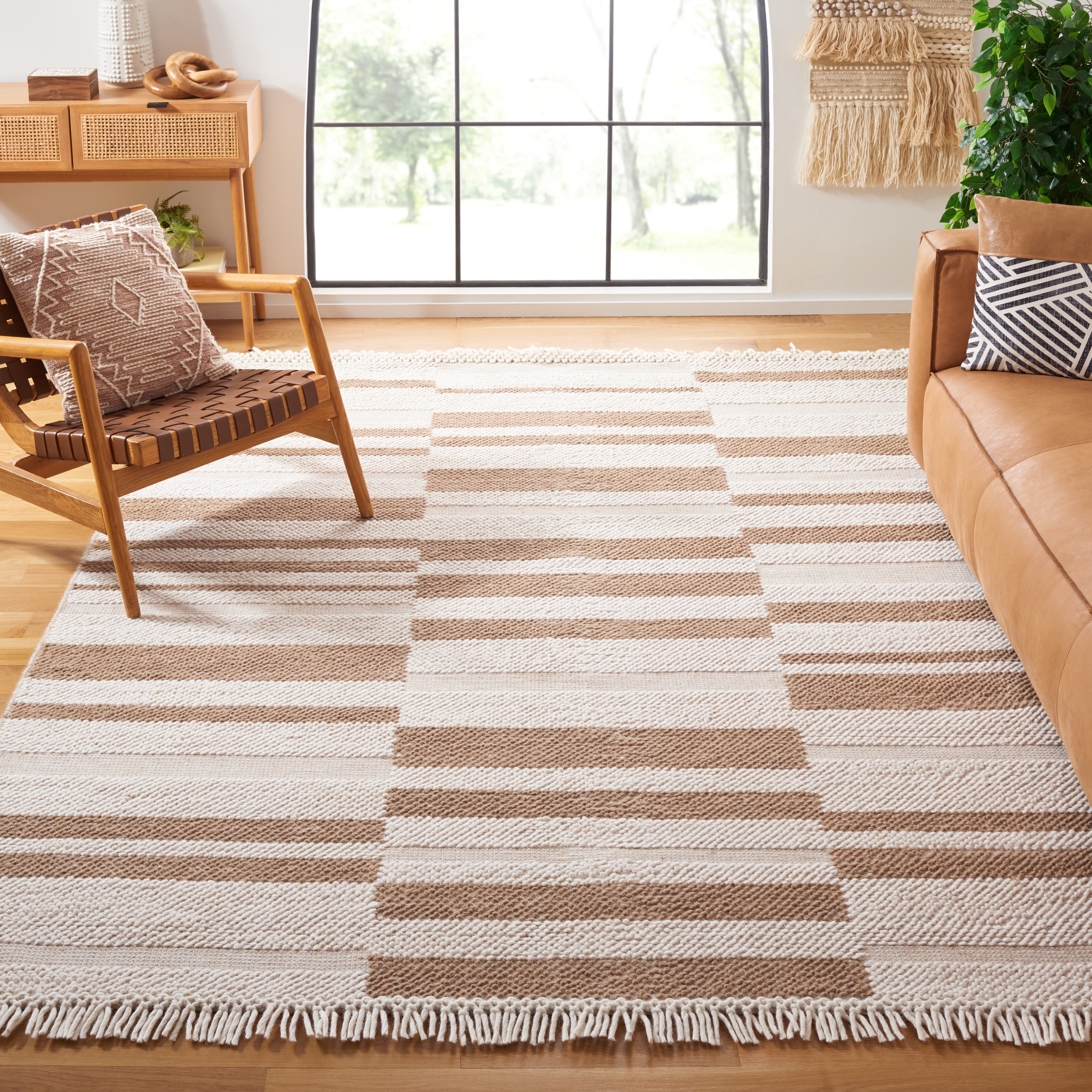 SAFAVIEH Natura Qendro Striped Area Rug, Ivory/Light Brown, 8' x 10'