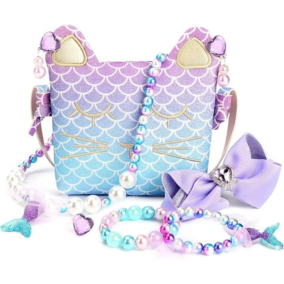 【Uhome】7PCS Purse For Little Girls Dress Up Jewelry Pretend Play Kids Accessories Mermaid Gifts