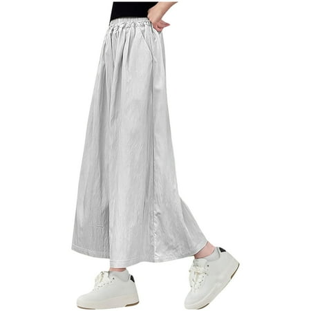 Generic Kids Girls Boys Thin Quick Dry Flared Wide Leg Casual Skirts Midi Loose Fit Skirt Trousers Pants for 7-16 Years