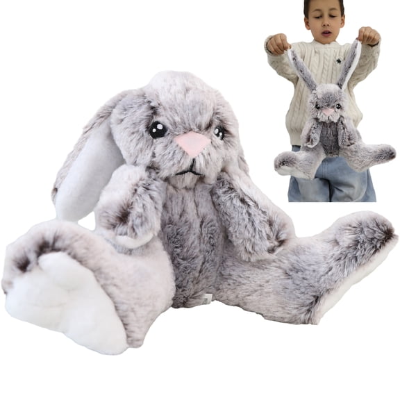 Kawaii Stuffed Fluffy Rabbit Animal Sitting Bunny Plush Toy Big Feet Rabbit Plushies Gray Fuzzy Bunny Doll Gift for Kids or Lover 10 Inch
