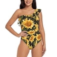 thumbnail image 4 of Daiia Vintage Black Plaid Sunflower Women's One Piece Swimsuits Personalized One Shoulder Swimwear Asymmetric Ruffle Bathing Suits-Small, 4 of 8