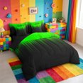 thumbnail image 2 of meiyoeat line Geometric Print 7-Piece Twin Bedding,Black Green Neon Striped Bedding Comforter Set,Reversible, 2 of 7