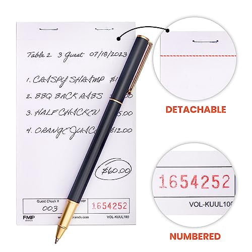 FMP Brands 20 Pack Guest Checks Pads, Server Notepad for Waitress, Memo Scratch Pad Server Waitress Waiter Book, Order Pads for Servers, Numbered Paper Notepads for Restaurant, Bar, Cafe, Diners