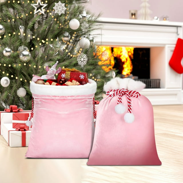 Wooowa Christmas Velvet Gift Bag, Santa Claus Drawstring Backpack, Festive Gift Packaging Bag