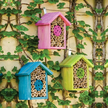 Pink Blue and Green Wood House Bee Habitats